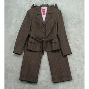 Olsen Europe Pant Suit Womens 6 Wool Pinstripe Belted Wide Leg Office Classic